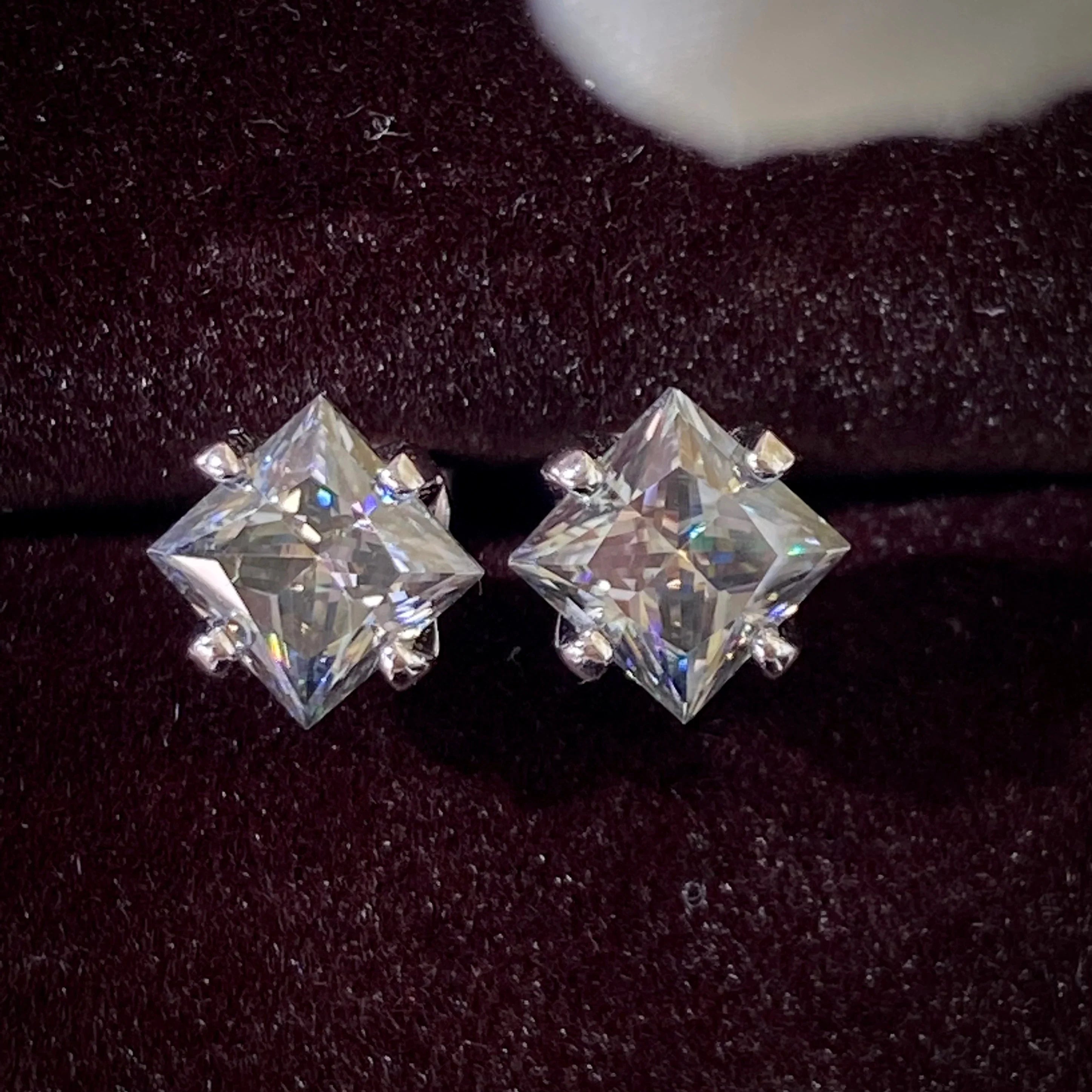 S925 Sterling Silver Gray Princess Cut Moissanite Stud Earrings for Women BandsCo Straps