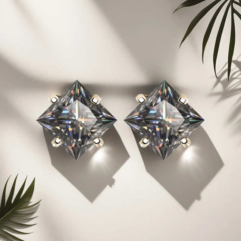 S925 Sterling Silver Gray Princess Cut Moissanite Stud Earrings for Women BandsCo Straps