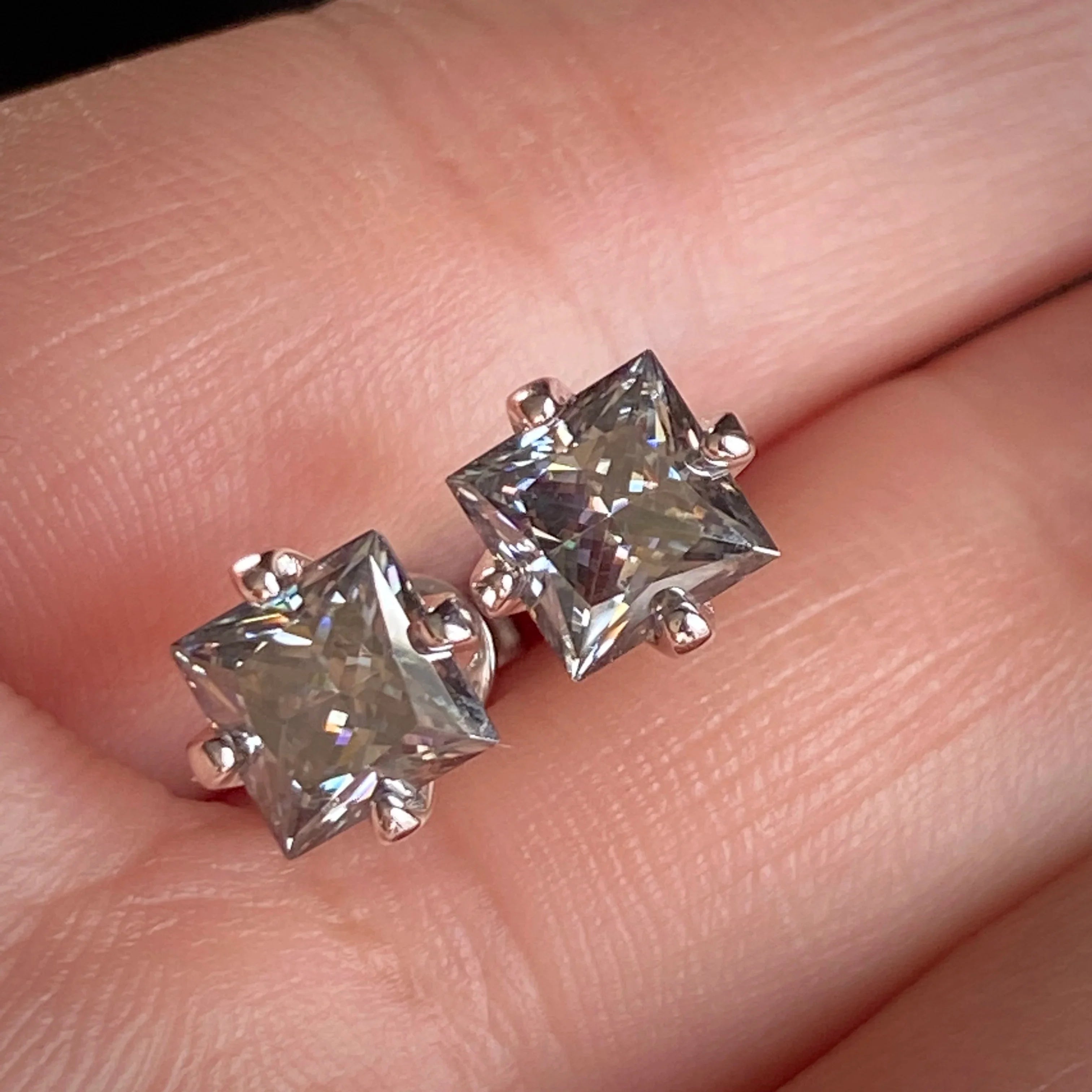 S925 Sterling Silver Gray Princess Cut Moissanite Stud Earrings for Women BandsCo Straps
