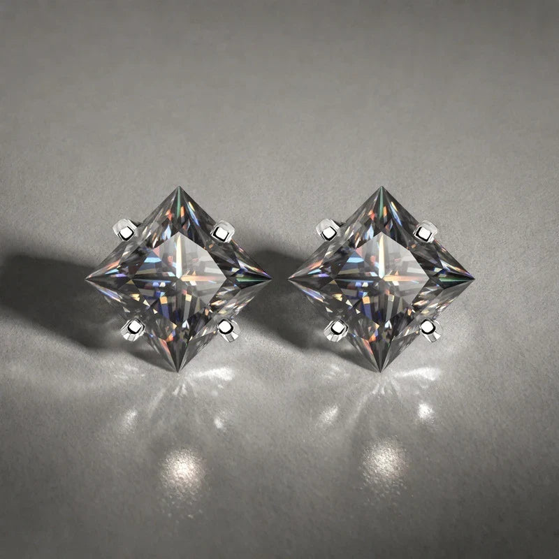 S925 Sterling Silver Gray Princess Cut Moissanite Stud Earrings for Women BandsCo Straps