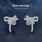 S925 Sterling Silver Moissanite Stud Earrings 0.5ct×2 Bow Fringe Dangle Women BandsCo Straps