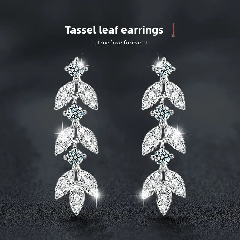 S925 Sterling Silver Moissanite Dangle Earrings Fringe Drop Studs for Women BandsCo Straps