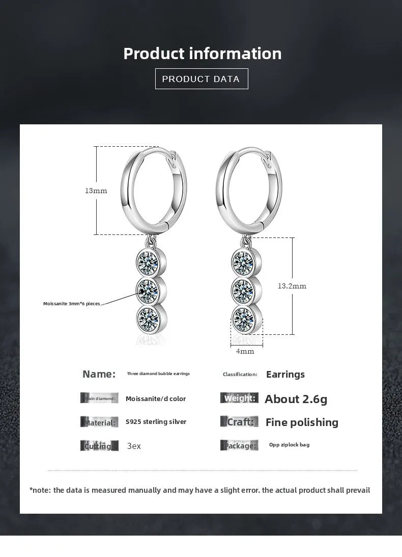S925 Sterling Silver Moissanite Dangle Earrings Fringe Drop Studs for Women BandsCo Straps