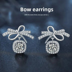 S925 Sterling Silver Moissanite Stud Earrings 0.5ct×2 Bow Fringe Dangle Women BandsCo Straps