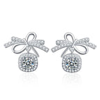 S925 Sterling Silver Moissanite Stud Earrings 0.5ct×2 Bow Fringe Dangle Women BandsCo Straps