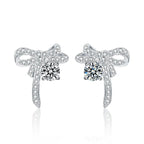 S925 Sterling Silver Moissanite Stud Earrings 0.5ct×2 Bow Fringe Dangle Women BandsCo Straps