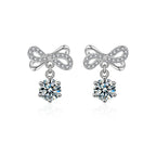S925 Sterling Silver Moissanite Stud Earrings 0.5ct×2 Bow Fringe Dangle Women BandsCo Straps