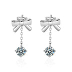 S925 Sterling Silver Moissanite Stud Earrings 0.5ct×2 Bow Fringe Dangle Women BandsCo Straps