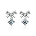 S925 Sterling Silver Moissanite Stud Earrings 0.5ct×2 Bow Fringe Dangle Women BandsCo Straps