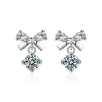 S925 Sterling Silver Moissanite Stud Earrings 0.5ct×2 Bow Fringe Dangle Women BandsCo Straps