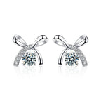 S925 Sterling Silver Moissanite Stud Earrings 0.5ct×2 Bow Fringe Dangle Women BandsCo Straps