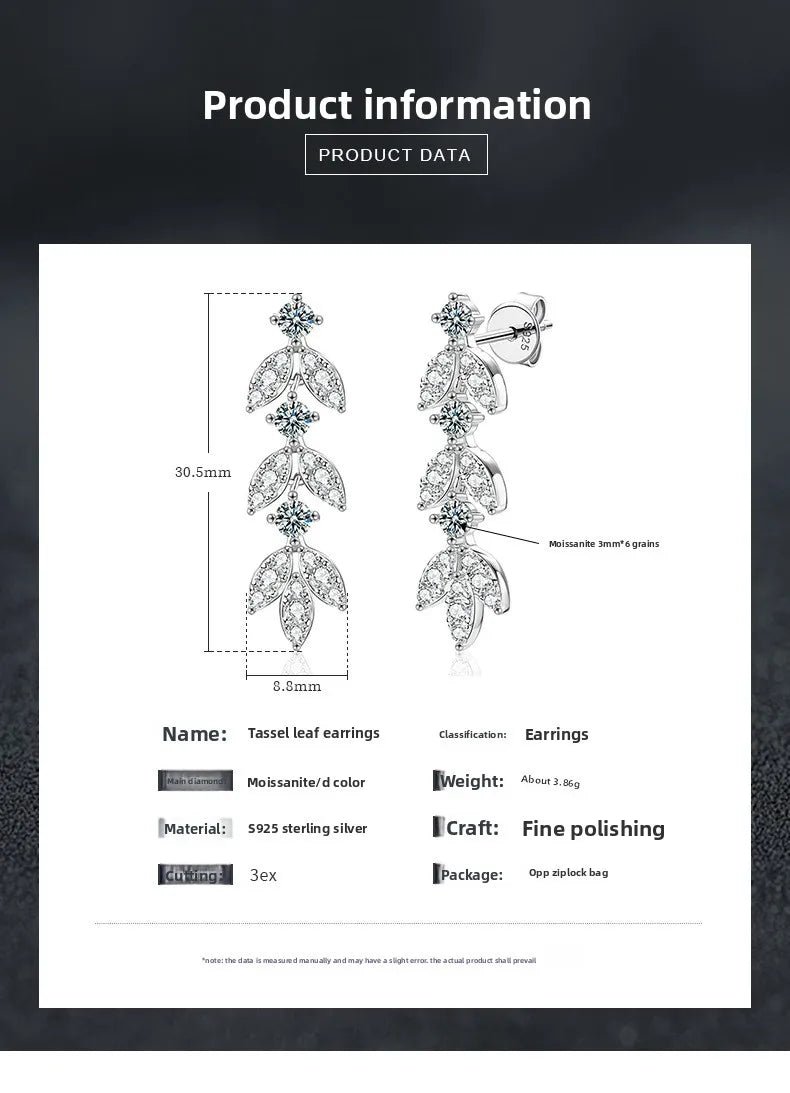 S925 Sterling Silver Moissanite Dangle Earrings Fringe Drop Studs for Women BandsCo Straps