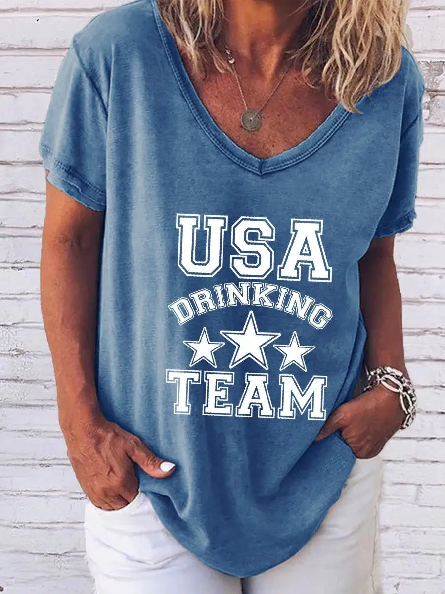 Women's "USA Drinking Team" Print Shirt Pi-Mart