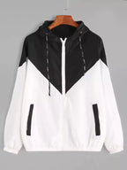 Color Block Hooded Jacket with Elastic Waist (Summer)