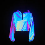 Women's Colorful Reflective Hooded Jacket Crop Top Pi-Mart