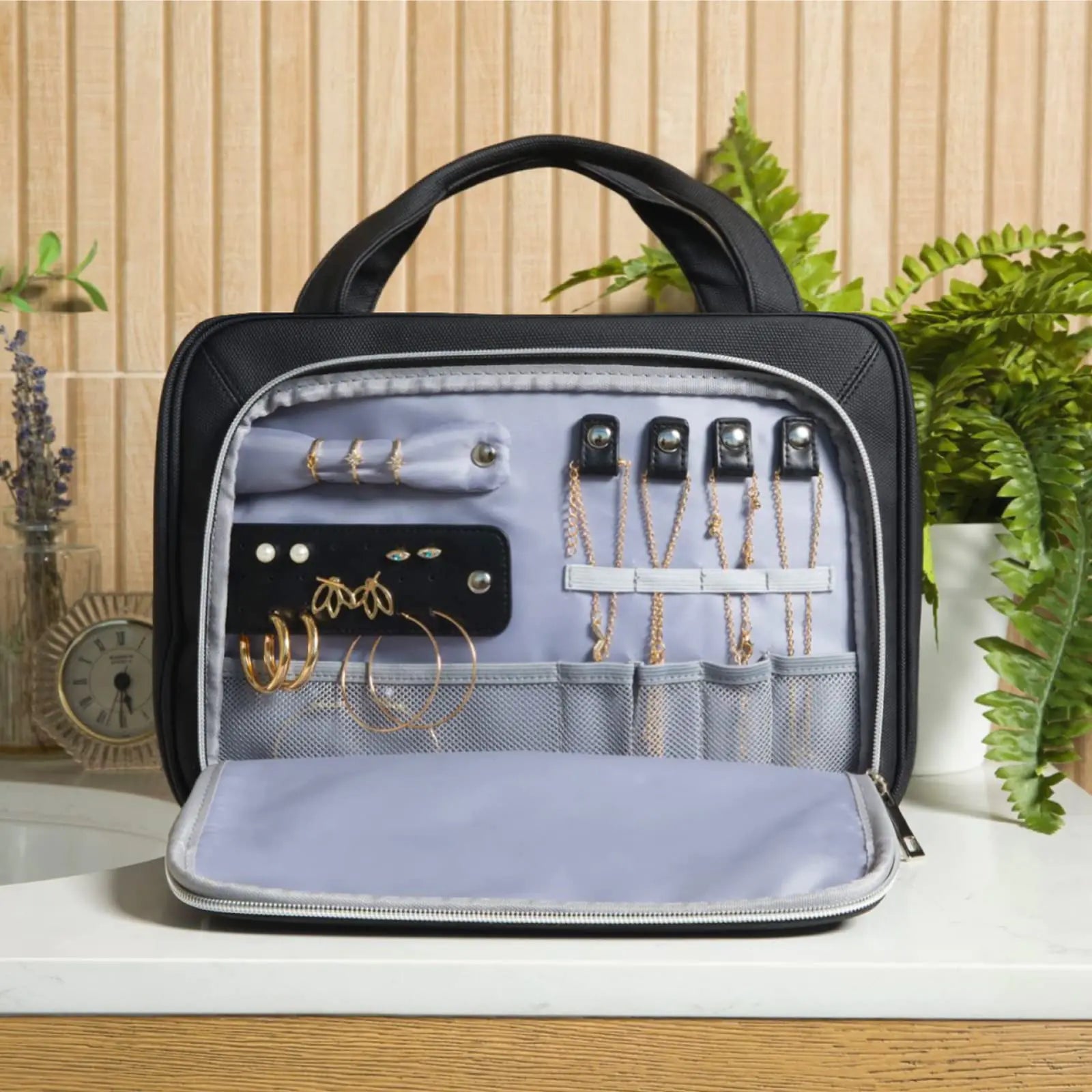 OlarHike Toiletry Bag,Large Size Waterproof Hanging Bags, Makeup Jewelry 3 in 1 Essentials Travel Packing Organizers, Fulled-Sized Family Pack, Shampoo, Conditioner, Brushes Set (Black) Large Black Pi-Mart
