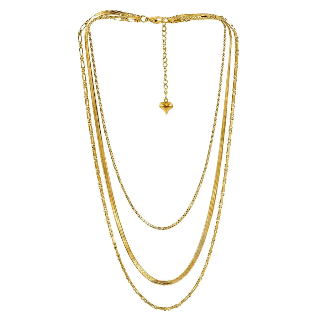 Léwind Gold/Silver Layered Necklaces for Women Dainty 18K Gold Plated Choker Necklaces for Women Trendy Layering Herringbone Box Snake Paperclip Chain Fashion Jewelry Set