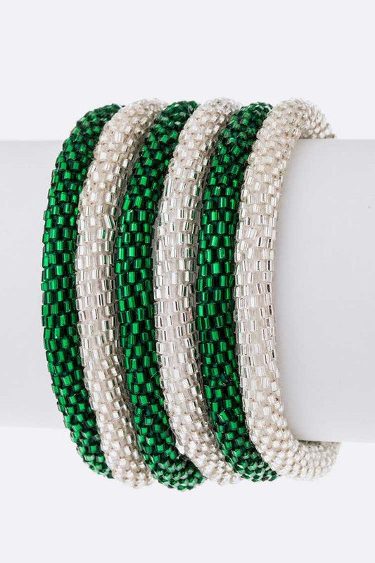 Saint Patrick Green White Nepal Beaded Bracelet Set
