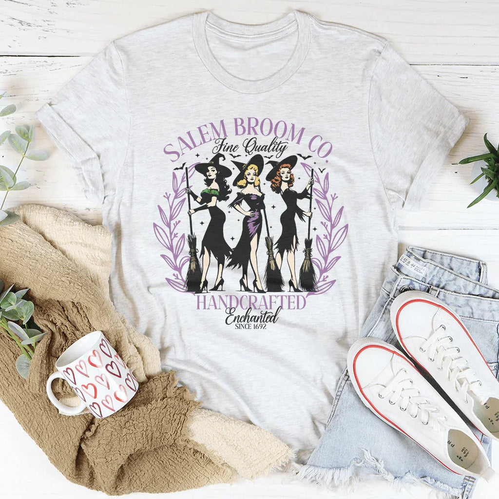 Salem Broom Co Fine Quality Handcrafted Enchanted Since 1692 Tee Peachy Sunday