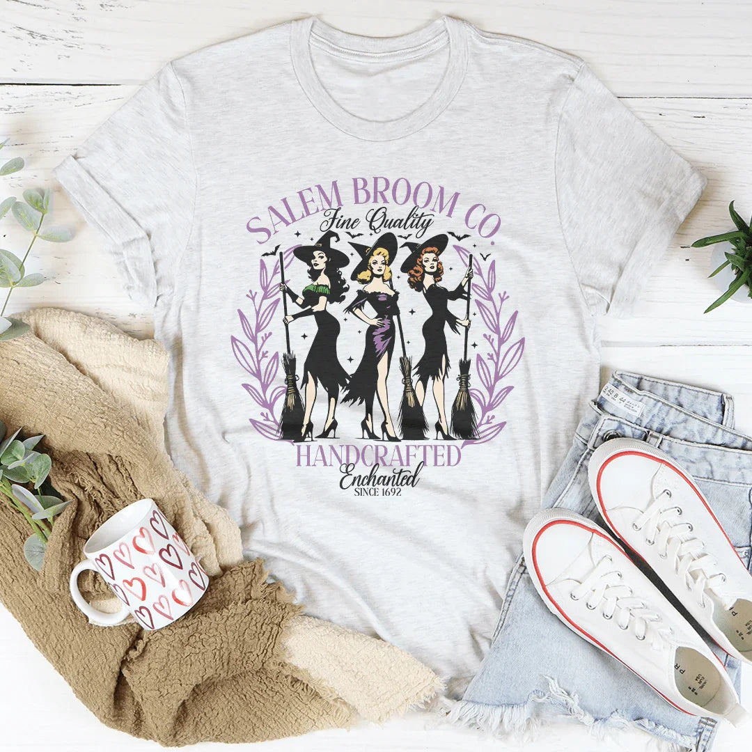Salem Broom Co Fine Quality Handcrafted Enchanted Since 1692 Tee Peachy Sunday