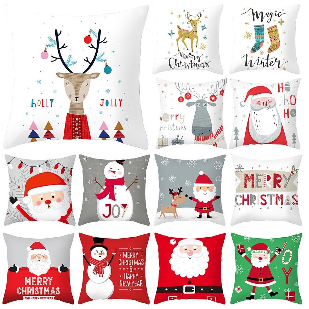 Santa Claus Cushion Cover Merry Christmas Christmas Deer Santa Claus Merry Christmas Decorative Sofa Throw Pillow Decorations For Home Christmas Ornament Stevvex