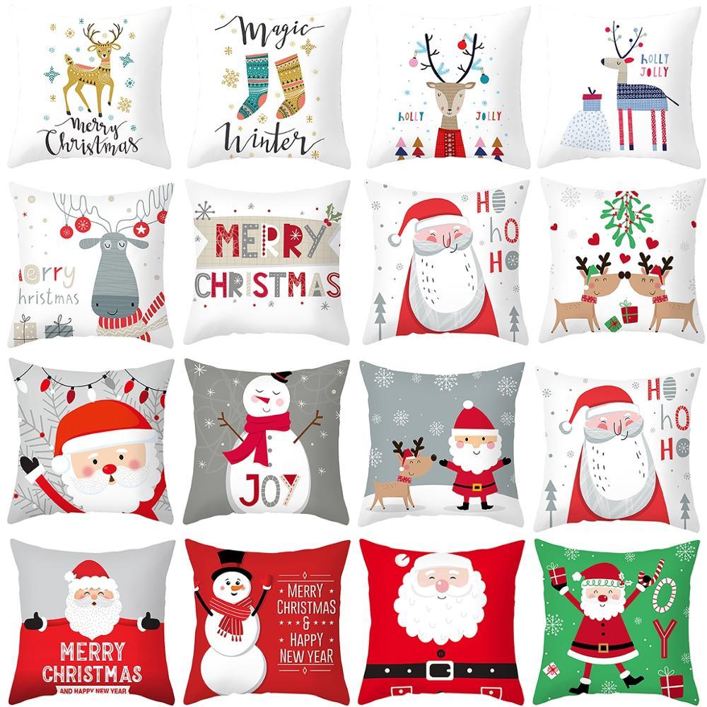 Santa Claus Cushion Cover Merry Christmas Christmas Deer Santa Claus Merry Christmas Decorative Sofa Throw Pillow Decorations For Home Christmas Ornament Stevvex
