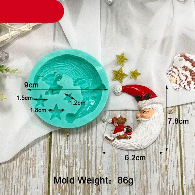 Santa Claus Moon Shape Fondant Silicone Mold With Star For Christmas Chocolate Dessert Biscuit Sugar Baking Cake Tools Santa Crescent Moon Silicon Mold Cake Baking Mold Stevvex
