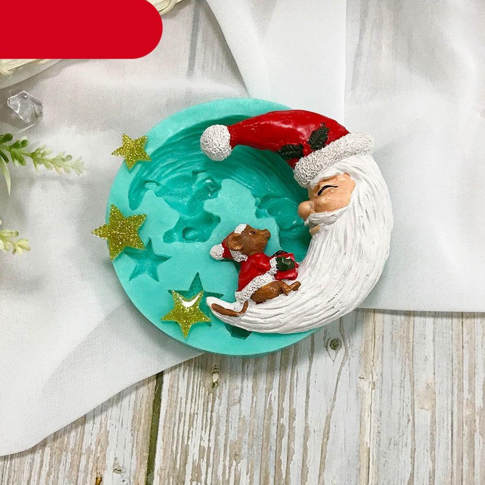 Santa Claus Moon Shape Fondant Silicone Mold With Star For Christmas Chocolate Dessert Biscuit Sugar Baking Cake Tools Santa Crescent Moon Silicon Mold Cake Baking Mold Stevvex