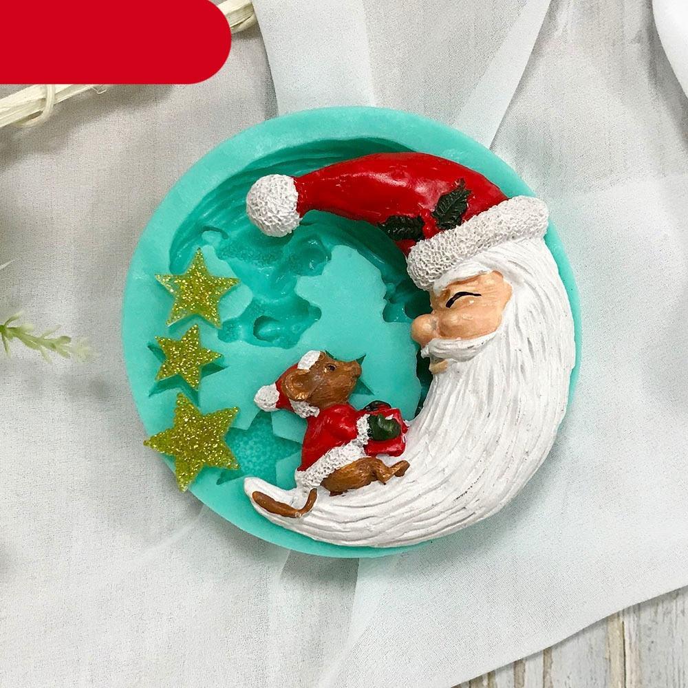 Santa Claus Moon Shape Fondant Silicone Mold With Star For Christmas Chocolate Dessert Biscuit Sugar Baking Cake Tools Santa Crescent Moon Silicon Mold Cake Baking Mold Stevvex