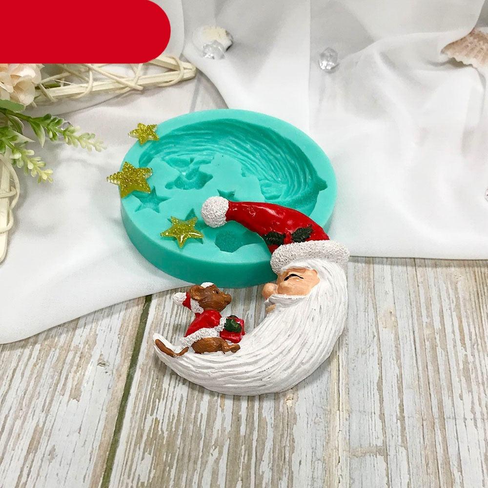 Santa Claus Moon Shape Fondant Silicone Mold With Star For Christmas Chocolate Dessert Biscuit Sugar Baking Cake Tools Santa Crescent Moon Silicon Mold Cake Baking Mold Stevvex