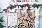 Santa Reindeer Sign Farmhouse Christmas Wall Decor 12x24x1.5 Plaid Reindeer Names Rudolph BandsCo Straps