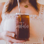 Funny Mom 17oz Glass Tumbler With Bamboo Lid, 2 Stainless Straws and Cleaner BandsCo Straps