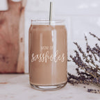 Funny Mom 17oz Glass Tumbler With Bamboo Lid, 2 Stainless Straws and Cleaner BandsCo Straps