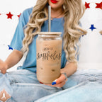 Funny Mom 17oz Glass Tumbler With Bamboo Lid, 2 Stainless Straws and Cleaner BandsCo Straps