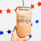Funny Mom 17oz Glass Tumbler With Bamboo Lid, 2 Stainless Straws and Cleaner BandsCo Straps