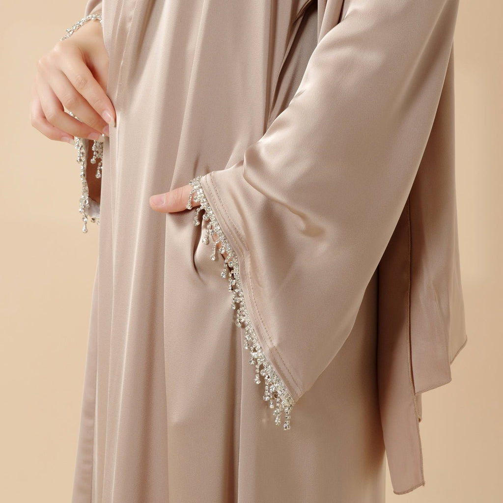 Satin Abaya With Matching Belt Made Of Diamond Tassel (MOA010) Mariam's Collection