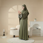 Satin Abaya With Matching Belt Made Of Diamond Tassel (MOA010) Mariam's Collection