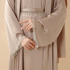 Satin Abaya With Matching Belt Made Of Diamond Tassel (MOA010) Mariam's Collection
