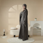 Satin Abaya With Matching Belt Made Of Diamond Tassel (MOA010) Mariam's Collection