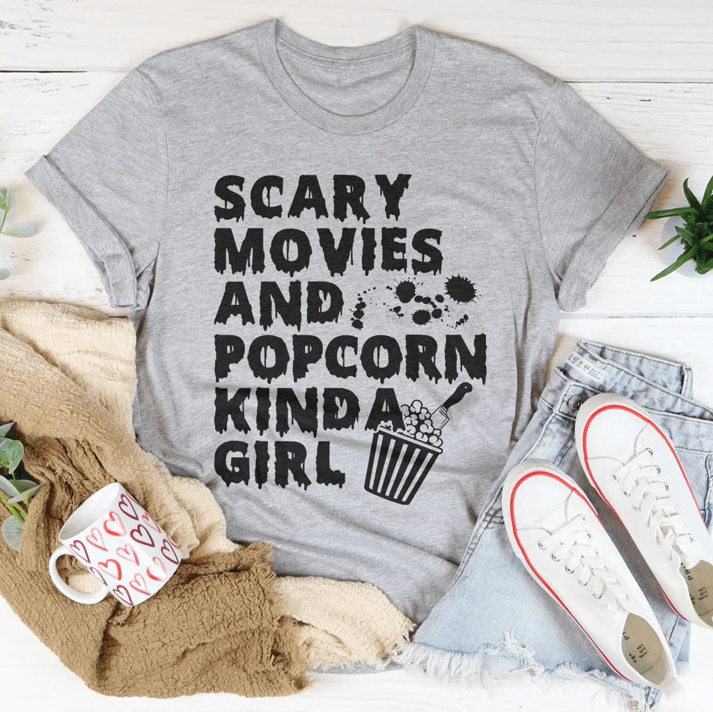 Scary Movies & Popcorn Kinda Girl Tee Peachy Sunday
