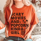 Scary Movies & Popcorn Kinda Girl Tee Peachy Sunday
