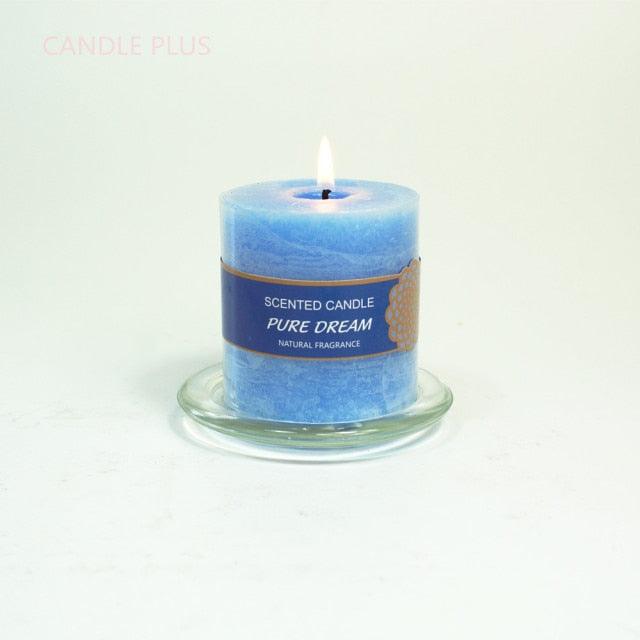 Scented Candles Soy Wax Coconut Oil Smokeless Blue Pillar Candles Smokeless Clean Burning Décor for Home Wedding Church Events Stevvex