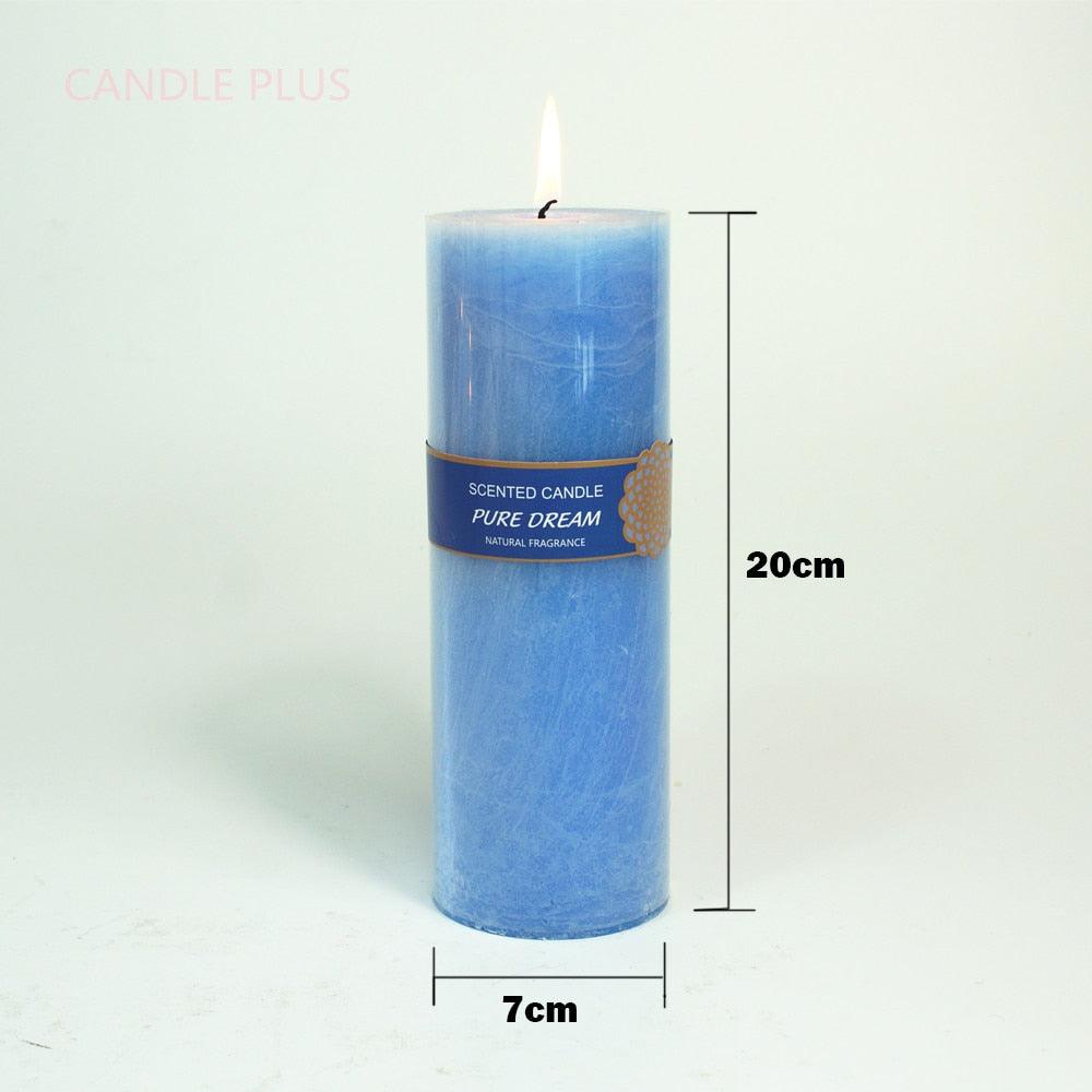 Scented Candles Soy Wax Coconut Oil Smokeless Blue Pillar Candles Smokeless Clean Burning Décor for Home Wedding Church Events Stevvex