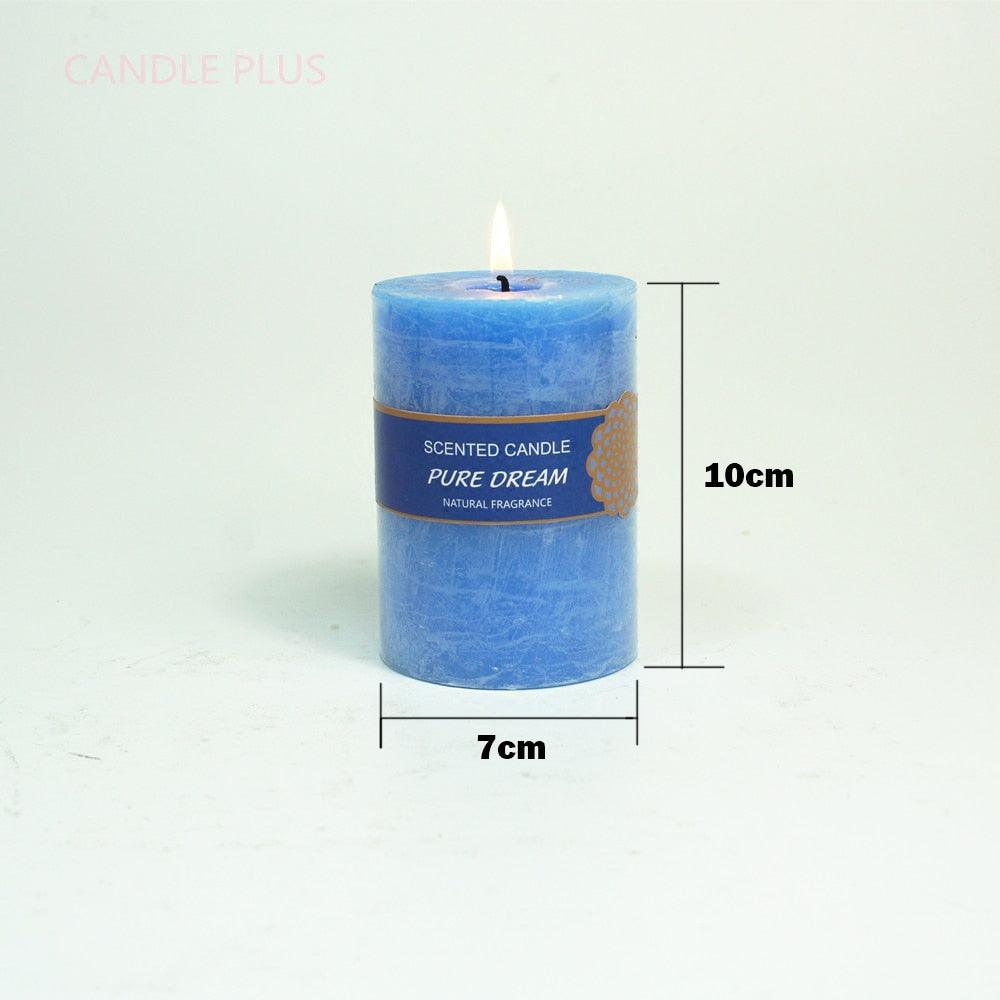 Scented Candles Soy Wax Coconut Oil Smokeless Blue Pillar Candles Smokeless Clean Burning Décor for Home Wedding Church Events Stevvex