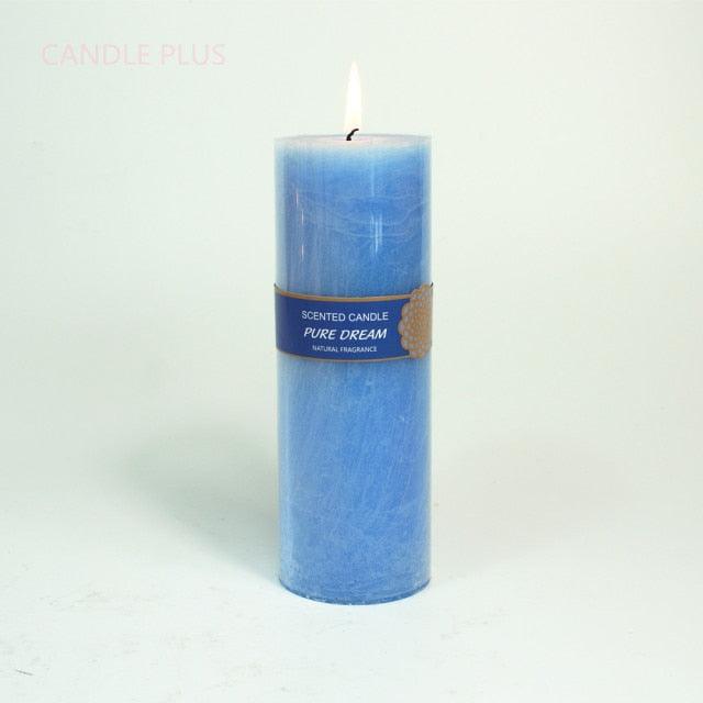 Scented Candles Soy Wax Coconut Oil Smokeless Blue Pillar Candles Smokeless Clean Burning Décor for Home Wedding Church Events Stevvex