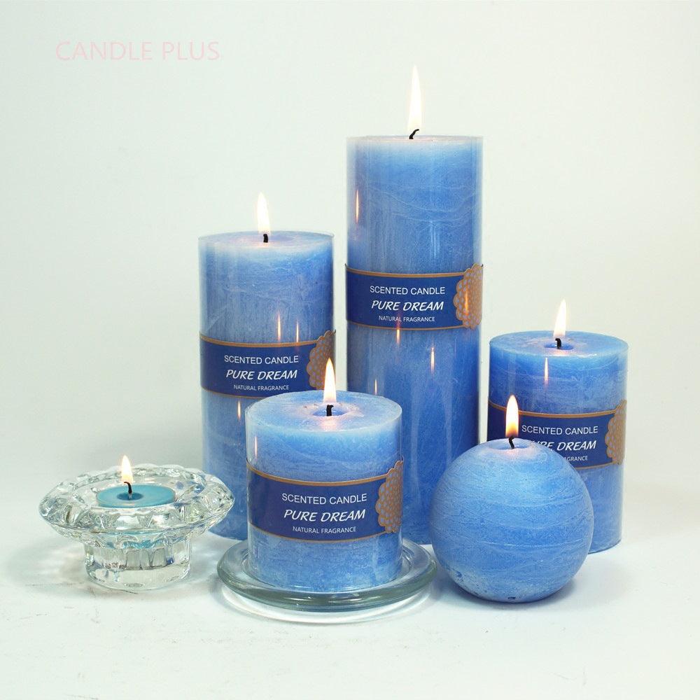 Scented Candles Soy Wax Coconut Oil Smokeless Blue Pillar Candles Smokeless Clean Burning Décor for Home Wedding Church Events Stevvex