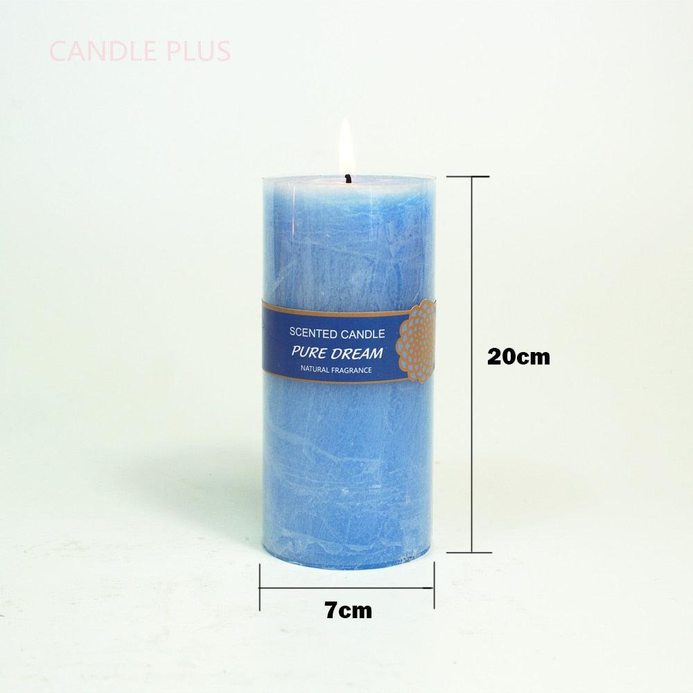 Scented Candles Soy Wax Coconut Oil Smokeless Blue Pillar Candles Smokeless Clean Burning Décor for Home Wedding Church Events Stevvex
