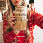 Shit Show Coordinator 17oz Glass Tumbler With Bamboo Lid, 2 Stainless Straws BandsCo Straps