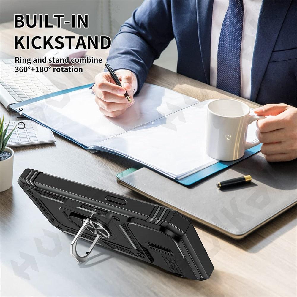 Screen Protector And Kickstand Heavy Duty Protection Shockproof Case for iPhone Slide Camera Case For iPhone 14 Pro Max 14 Plus 13 Pro 12 Build in 360 Degree Rotate Kickstand iPhone Cases Stevvex