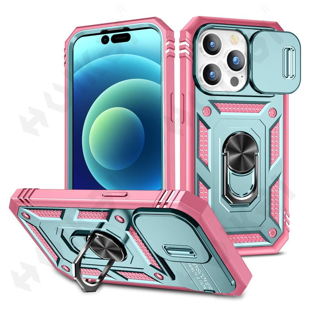 Screen Protector And Kickstand Heavy Duty Protection Shockproof Case for iPhone Slide Camera Case For iPhone 14 Pro Max 14 Plus 13 Pro 12 Build in 360 Degree Rotate Kickstand iPhone Cases Stevvex